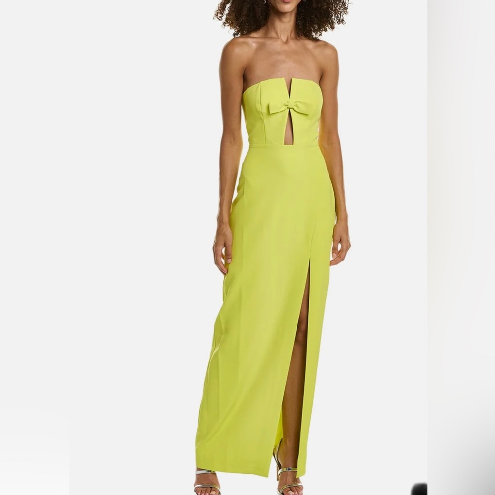 NEW WITH TAGS Liv Foster strapless cutout dress. Highlighter yellow, slit.